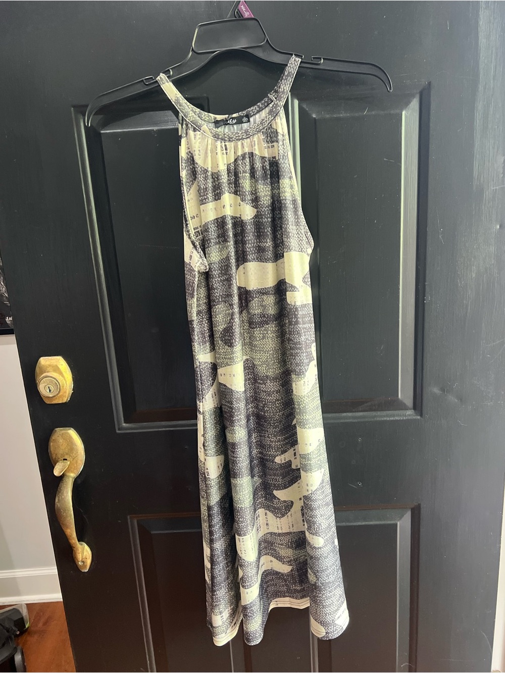 Sleeveless Camo Midi Dress in Olive Green